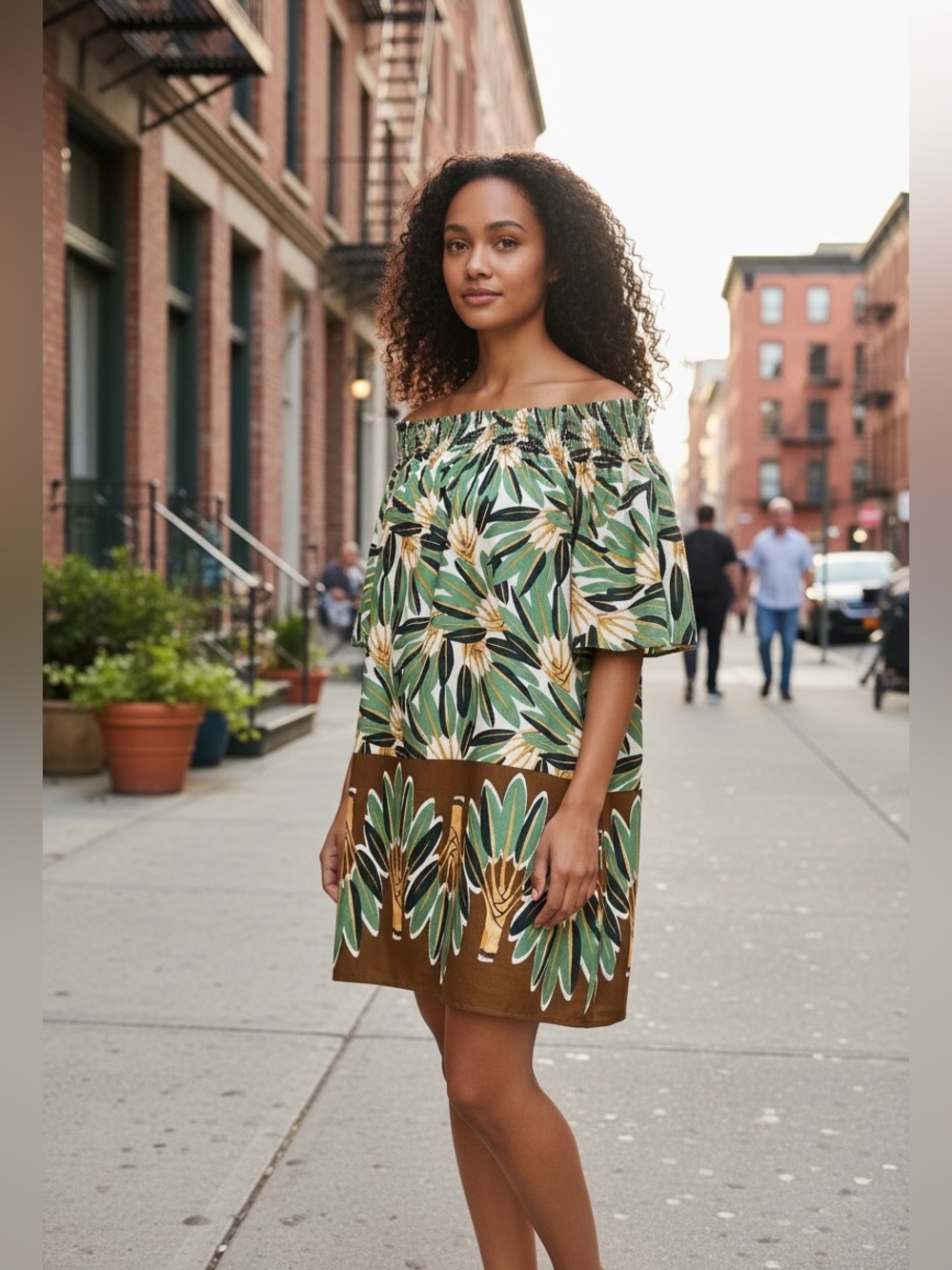 Vince Camuto Poplin Off-The-Shoulder Short Sleeve Shift Mini Dress Patterned NWT